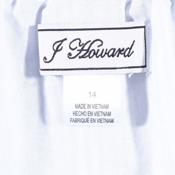 J Howard Dress Size 14 Striped Embroidered Bell Sleeve Blue White Red Beachy - Picture 9 of 9